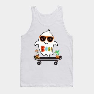 Ghost Skateboard Lazy Halloween Costume Funny Skateboarding Tank Top